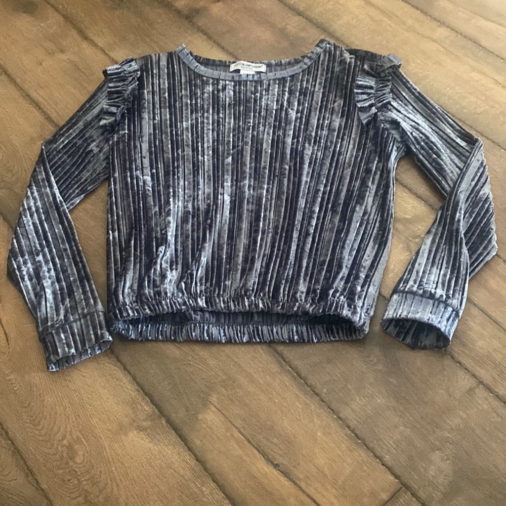 Cotton Emporium Velvet Ruffle Blouse - Silver